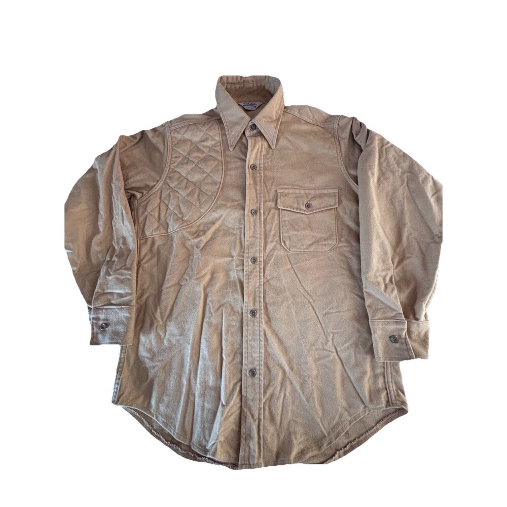 Cabelas VTG Shirt Jacket Mens Large Tan Cotton Quilted Outdoor